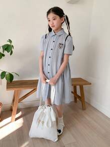 DAZY Tween Girls' Summer Casual Striped Button Front Dress, College Style,Back To School Clothes - Blue - View 6