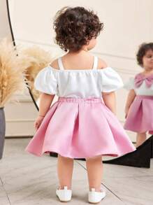 SHEIN 1 Set Baby Mädchen Sommer süß & elegant Schmetterling Farbblockdesign Camisole Top und elastischer Taillenbund Mini Rock