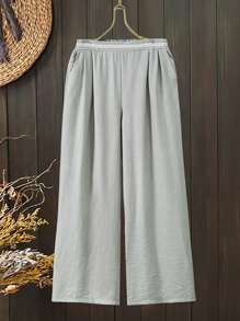 Lacomfia Plus Size Solid Color Patchwork Casual Commuter Simple Style Pants Fall Cloth For Women