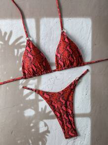 SHEIN Swim Springbreak Women Beachwear Summer Outfits For Women2025 Vacation Beach Leopard Print Bikini Set Leopard Bikinibikini Sets - Red - View 1