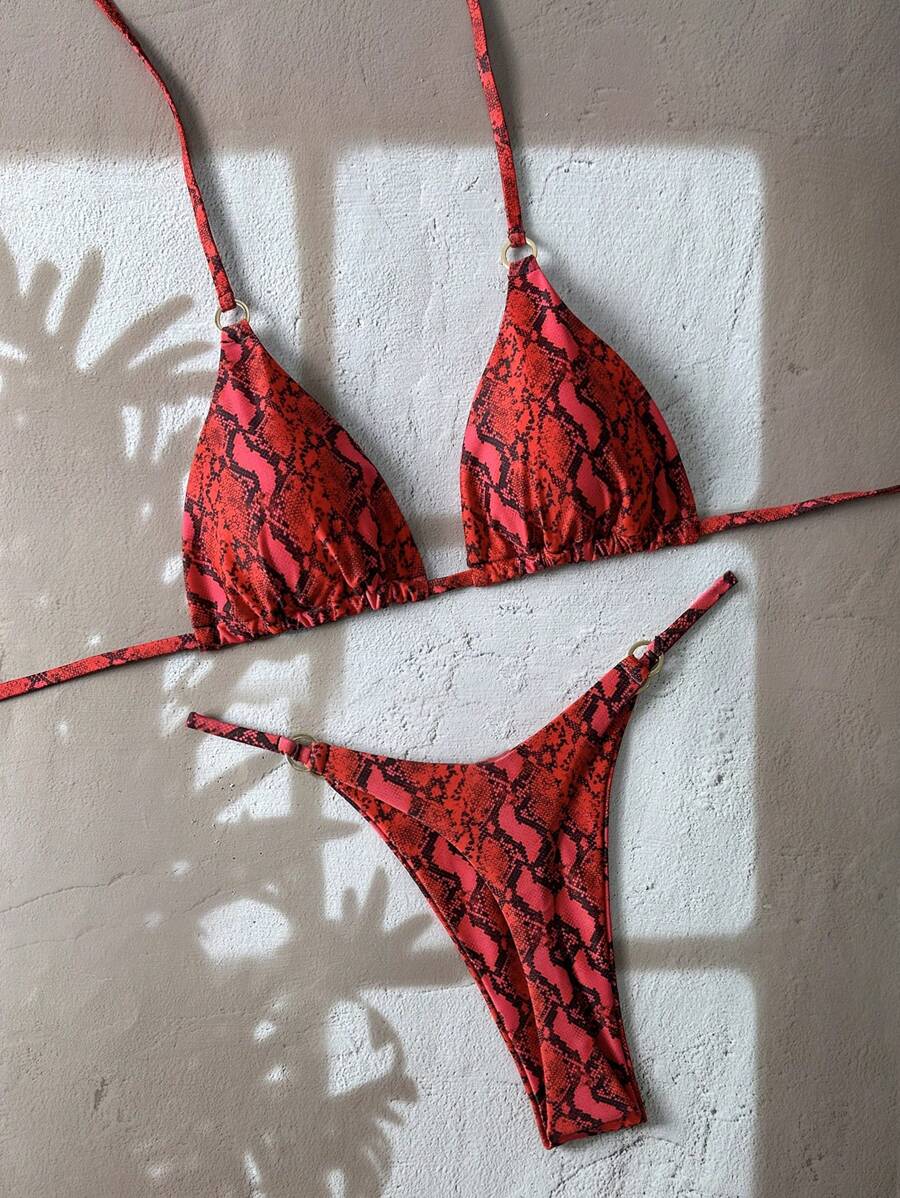 SHEIN Swim Springbreak Women Beachwear Summer Outfits For Women2025 Vacation Beach Leopard Print Bikini Set Leopard Bikinibikini Sets - Red - View 1