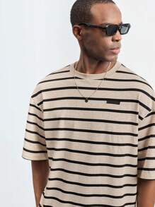 Maija 男士休闲简约撞色条纹短袖 T 恤