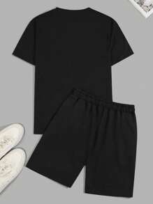 SHEIN Cottnline Men Cottonline Smile Printed Regular T-Shirt Set - Black - View 8