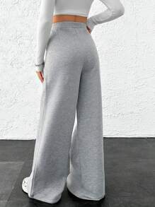 EURMUSE Women Wide Leg Button Detailed Pant Sweatpant - Grey - View 2
