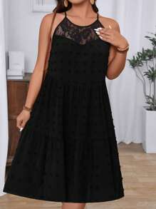 Breezaya Plus Size Women Contrast Lace Halter Dress
