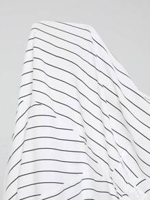 EMERY ROSE 大码女式撞色蕾丝圆领条纹休闲连衣裙，优雅女装，女士夏季服装/夏季，夏季服装，女士度假服装/度假，朴素服装 - 白色 - 查看 6