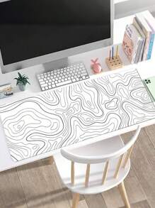 白色和黑色地形图鼠标垫桌垫 - 鼠标垫大号游戏鼠标垫笔记本电脑键盘垫缝合边缘防滑橡胶底座