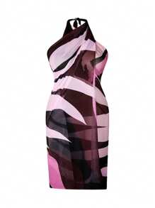 SHEIN Swim Oasis Große Größen Damen Oasis hochwertiger bedruckter Mesh-Lagen-Midirock, für Sommer Strandurlaub