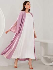 Al Najma Handmade Rhinestone Embellished Abaya Maxi Cardigan - Pink - View 5