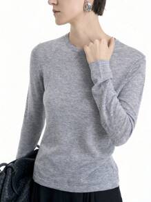 Aalyst Damen einfacher Rundhals Langarm Pullover, Lässig für den täglichen Gebrauch, Strick Pullover für Herbst und Winter