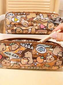 PVC Pencil Case With Capybara Design - Large Capacity Single Layer Zipper Pouch - Waterproof Pen Bag For School And Office - brown - View 7