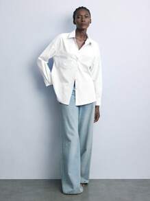 Maija New 2025 Autumn Urban Chic Elegant Holiday Party Vintage Daily Casual Women's Chestnut Rhinestone Embellishment Shirt, Suitable For Casual, Romantic Vacation, Outings, Gatherings, Weddings, Guests, Old Money Style, Valentine's Day, Music Festivals, Graduation, Business Casual - White - View 2