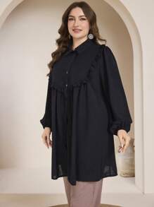 Graceveil Camicia casual con maniche lunghe, vestibilità morbida e tinta unita, adatta per primavera/autunno, taglie comode - nero - Visualizzare 5
