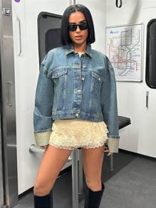 EURMUSE Flap Pocket Tinted Wash Denim Jacket - Medium Wash - View 3