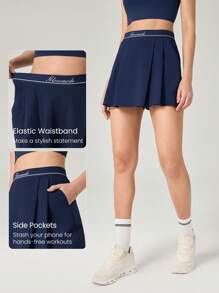 GLOWMODE Tennis Adapt Cool Stride 撞色腰带短裙，带侧袋，低冲击日常运动 - Dark Blue - 查看 3