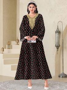 Al Najma 简约碎花保守阿拉伯风格休闲连衣裙 - 白色 - 查看 3