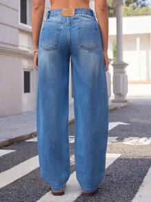 SHEIN Essnce Jeans de pierna ancha y cintura media versátiles y de moda para mujer - Lavado ligero - Ver 2