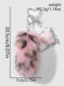 ROMWE Grunge Punk 1pc Exquisite Retro Stylish High-Quality Acrylic Bowknot, Heart-Shaped, Faux Fur Leopard Print Animal Tail Keychain & Keyring, Fashionable Accessory Gift For Women - Pink - View 4