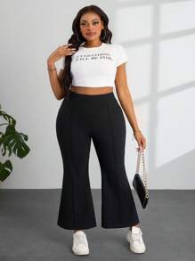 SHEIN PETITE CURVE 小码高腰黑色直筒裤 - 黑色 - 查看 5