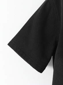 2pcs/Set Casual Washed Denim Shirt With Collar & Short Sleeve + Denim Shorts Set, Essential Summer Outfit For Young Boy - Black - View 3