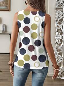 EMERY ROSE Casual Simple Polka Dot Full-Print Pattern Women's Tank Top, Suitable For Summer Back To School