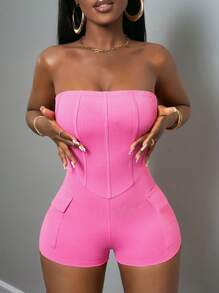 Slaydiva 2025 年夏季新音乐节、复活节、圣帕特里克节、西部、游牧风格生日派对、毕业典礼、学生日常、休闲、假日、邮轮旅行、海滩、日光浴、露肩、大口袋、纹理面料洋红色女式连体裤