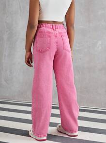 1pc Tween Girls Star Embroidered Straight Leg Jeans, Does Not Include Accessories