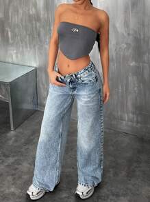 SHEIN Jeans décontractés à jambe large avec poches inclinées et taille basse