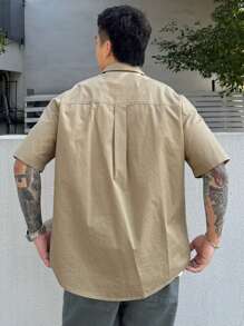 DAZY Summer Khaki Pocket Drawstring Decorated Men's Outdoor Shirt