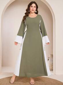 Graceveil Vestido estilo árabe con cuello redondo, diseño modesto de parches y lazo lateral para mujer talla grande