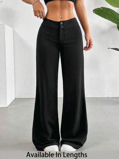 SHEIN Tall CURVE Plus Size Women's Solid Color Button Design Wide Leg Loose Casual Pants
