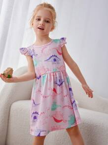 Vestido Estampado com Dinossauro para Bebê Menina, Vestido Simples e Estiloso de Primavera e Verão para Bebê Menina, Vestido Rosa Fofo de Verão para Bebês - Rosa chiclete - Visão 6
