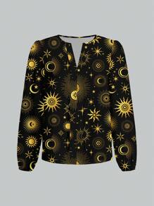 Glamance Whitebread 女士黑色衬衫长袖缺口休闲纯色、银河、全印花、植物夏季女装夏季上衣外出 - 黑色 - 查看 4