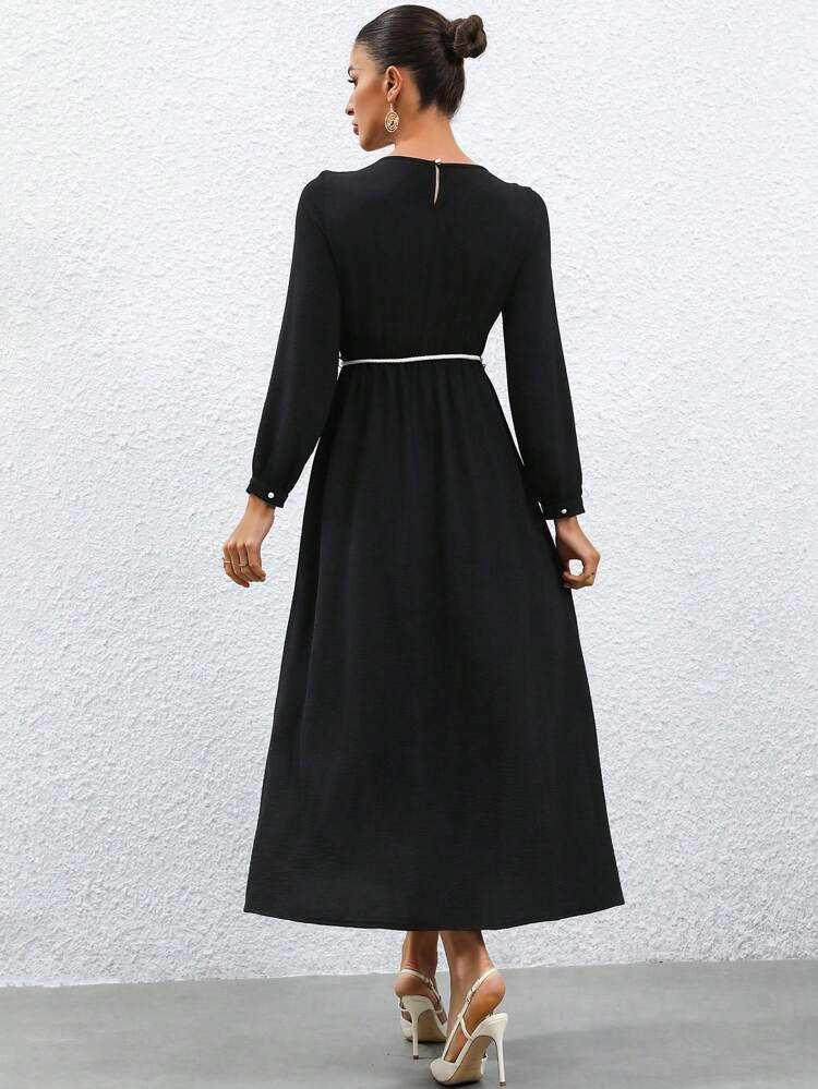 Vestito lungo da donna casual da indossare tutti i giorni, scollo rotondo, maniche lunghe