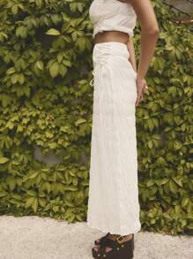Aralina Women's Solid Color Tie Side Long Casual Skirt - White - View 8
