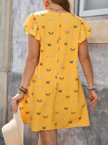 SHEIN VCAY Plus Size Casual Butterfly Print Cap Sleeve Dress - Multicolor - View 2