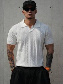 DAZY Summer Solid Beige Men's Knitted Sweater - Beige - View 4