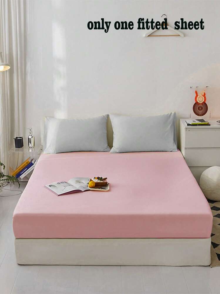 1 tấm ga trải giường vừa vặn màu hồng nhạt siêu mềm mại cho phòng ngủ ký túc xá, thoáng khí và có thể giặt được - Màu Hồng baby - Xem 1
