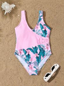 Girls' (Big Tween Girl) Cute, Sweet & Fresh Floral Print One-Piece Swimsuit