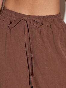 AiiRZ Wide Leg Linen Palazzo Pants Resort Wear Vacation Beach Loose Flowing Summer Trousers With Drawstring Waist Loungewear