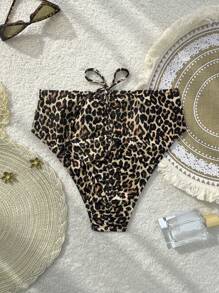 Swim Vcay Spring Break New Leopard Print Design Back String Drawstring Women Beach Swimwear Bottom For Summer Beach Vacation - Multicolor - View 2
