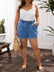 EMERY ROSE Shorts vaqueros informales de talle alto para tallas grandes - Lavado ligero - Ver 3