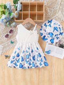 Baby Girl Elegant And Butterfly Patterned Asymmetric Camisole Dress Suitable For Vacation And Travel In Spring And Summer - Multicolor - View 8