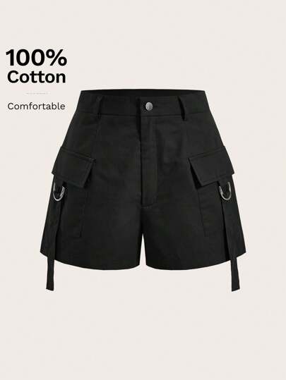 SHEIN EZwear Solid Flap Pocket Cargo Shorts