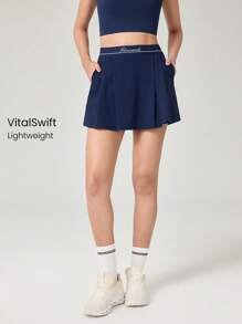 GLOWMODE Tennis Adapt Cool Stride 撞色腰带短裙，带侧袋，低冲击日常运动 - Dark Blue - 查看 7