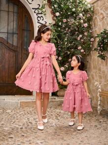 Rochie mini, la modă, jacquard, cu mâneci scurte, cu decolteu în V, pentru fete