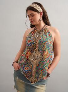 Freevana Plus Size Women's Western Country Floral Pattern Camisole Top, Summer For Women, Graphic Women, Concert Women, Rave Festival, Country, Western Wear Women