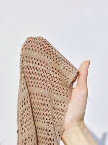 Maija 女式卡其色早春纯色长袖简约镂空系带短款上衣和系带串珠紧身裙时尚休闲假日两件套沙滩装波西米亚风 - 杏色 - 查看 8