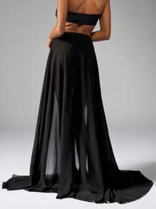 MISSGUIDED Chiffon Tie Waist Maxi Beach Sarong Skirt - Black - View 5