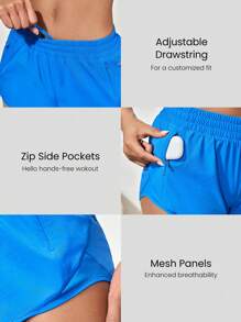 GLOWMODE 2.5" Stay Cool Quick-Dry Lightweight Zipper Pockets Reflective Strips Low Waist Active Running Shorts With Built-In Deodorant Underwear Jogging Training Gym Workout Wear